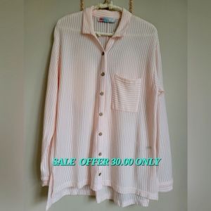 Free People better days pink stripe button down size XS